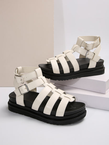 Hollow-out Belt Buckle Platform Pig Cage Sandals Women's Foreign Trade Roman Shoes