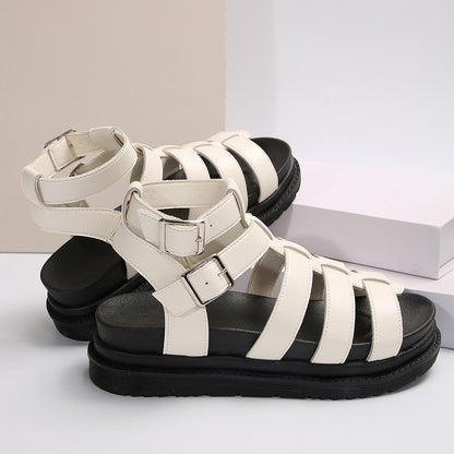 Hollow-out Belt Buckle Platform Pig Cage Sandals Women's Foreign Trade Roman Shoes