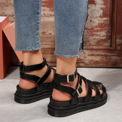 Hollow-out Belt Buckle Platform Pig Cage Sandals Women's Foreign Trade Roman Shoes