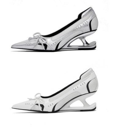 Retro Racing Shoes Suspension Profiled Heel Pointed Low-cut High Heels