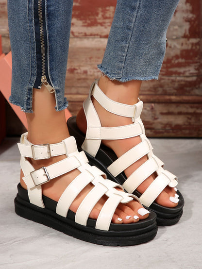 Hollow-out Belt Buckle Platform Pig Cage Sandals Women's Foreign Trade Roman Shoes